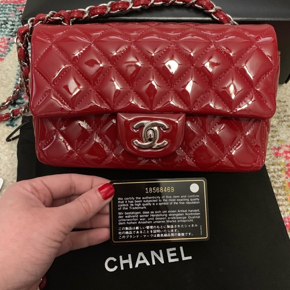 Authentic Chanel Mini Flap Bag RED PATENT LEATHER - Picture 2 of 8
